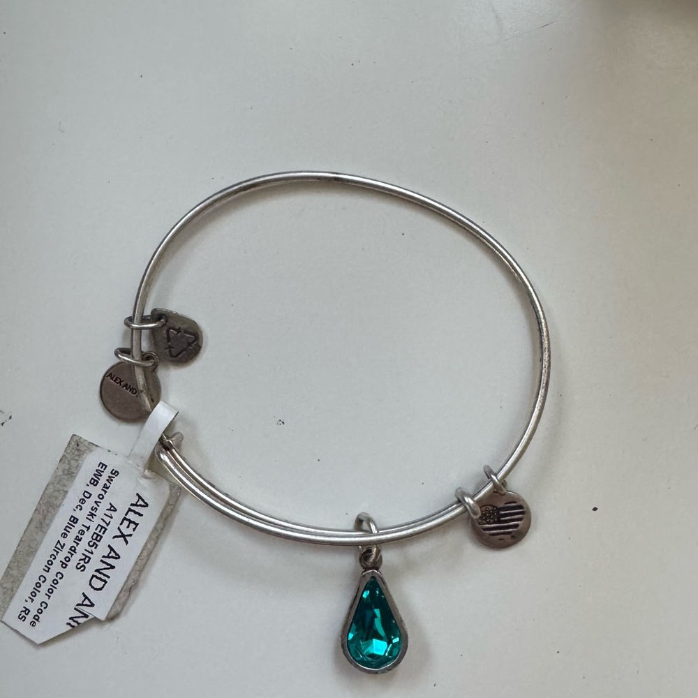 Alex and Ani Silver Bracelet with Teal Charm